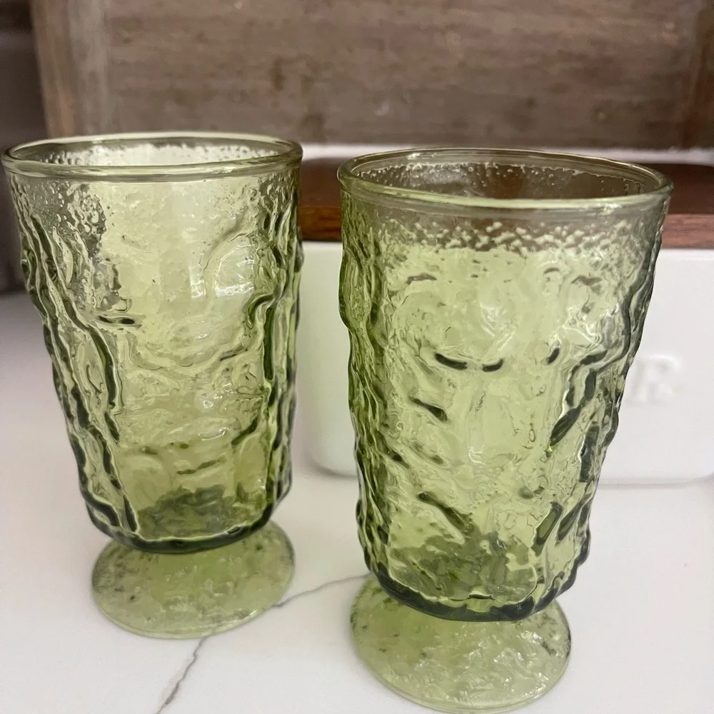 Set of 2 Anchor Hocking vintage Milano Green glassTumblers